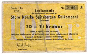 10 kroner Store Norske Spitsbergen Kulkompani. 1968. Oo. Kv.1-