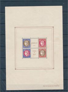 FRANKRIKE xx Mi Bl. 3, 1937 PEXIP. Postfriskt miniark, men liten limskalde i underkant av merkene (€ 650)