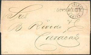 O 5. Venezuela. The 3 R Postal Fical on complete registered letter, dated 29 Juli 1873, cancelled "Correos Guaira" and "Certificado" and sent to Caracas.