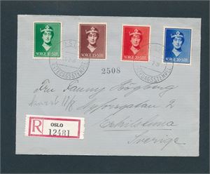 FDC Nk 225-28, Dronning Maud på rekbrev til Sverige (Hk 700)