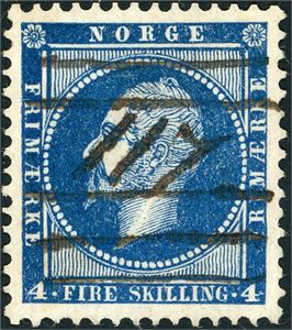 4. 4 skilling Oscar, anert med håndskrevet nummer "117" (Hjertdal, TE) samt to horisontale streker over og tre under tallet..