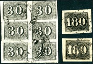 Brazil. The 1850 issue to 180 R. Duplicates on stockcards, as 30r times 170 and 60r times 160.