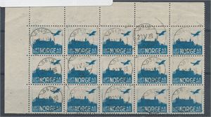 NK 155 I Blokk med 15 stk 45ø Luftpost alle stemplet ministempel Oslo 23-V-28