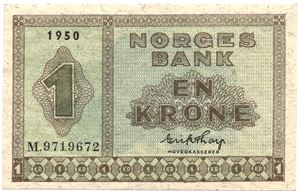 1 krone 1950 M.9719672. Kv.01