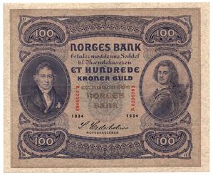 100 kroner 1934 B.0206983. Kv.1+/01