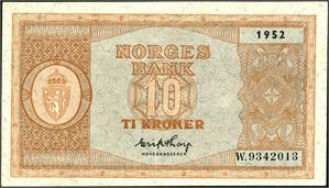 10 kroner 1952, serie W.9342013. 01