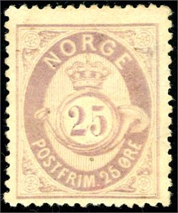 28. 25 øre skravert Posthorn. Baksiden med lite eierstempel. Attest FCM. (3.300