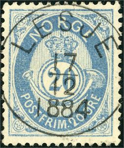40 IIa. 20 øre blå 1883, rettvendt stemplet "Lesje 17.12.1884". Luksus.