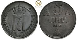 5 øre 1917 Haakon VII. Kv.0