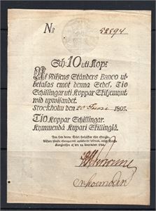 SVERIGE RIKSENS STÄNDERS BANK 10 skilling kopparmynt 1803, två nålhål,vikt, fräsch för övrigt