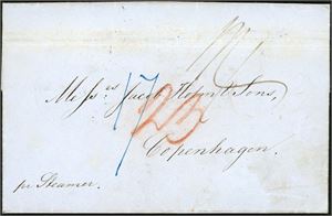 A complete letter, dated "St Croix" and sent to Copenhagen. On reverse 4 postmarks: "St.Thomas Ja 14 1834", one British "1854 Fe 2" and two from Hamburg.