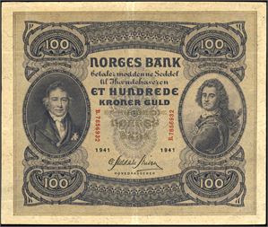 100 kr 1941, serie B.7856932. En ren og pen seddel. 1-