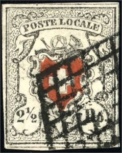 6a. Switzerland. 2 1/2 Rp "Poste Locale" 1850. Very fine. Certificate Eichele (2014). (€ 1300).