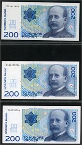 11 stk 200 kroner fra 1994 til 2004. 0 og 0/01