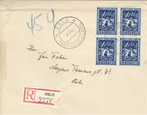 NK 254 Haalogaland FDC 16-5-41 4-blokk på REK brev