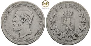 2 kroner 1885 Oscar II. Tidl.renset. Kv.1