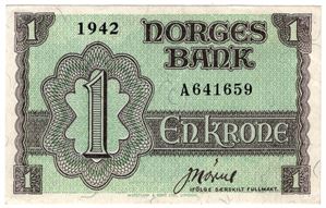 1 krone 1942 London utg. A.641659. Kv.01