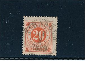 SVERIGE o Mi 34, 1886 20öre fullstemplet "TIDAHOLM 13-8-1889"