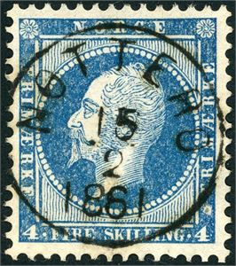 4. 4 skilling Oscar, fullstemplet "Throndenæs 4.5.1862" (TR).