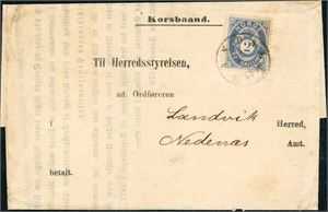 17 c. 2 skilling Posthorn på Korsbaand, stemplet "Mandal" i 1876.