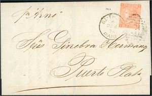 Z 10/95. DWI. A 4d orange (pl 113) on cover, cancelled with duplex "St Thomas A De 4 74 Paid, C 51" and sent to Puerto Plata, on the Domenic Republic. Sent by "Jos. Levi & Sons, San Tomas" on the boat "Arno".