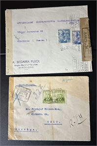 SPANIA-BREV 2 sensurbrev 1937 til Oslo og 1945 til Stockholm
