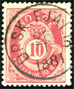 25. 10 øre skravert Posthorn, fullstemplet "Dpsk: Fjalir 26.1.1881".
