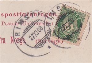 Hjelpestempel Grimstad 27-XI-08 (hj.st) på postkort fra Egra Pleiehjem