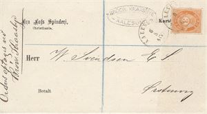 NK 23  3ø skravert ph. på meget pent korsbånd stemplet Aalesund 6/5-1879
