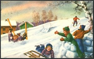 Ca 850 postkort i småformat. Hovedsakelig Jule- og romantiske kort. Kun et fåtall kort er signerte.