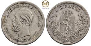 1 krone/30 Sk. 1875 Oscar II. Kv.1+