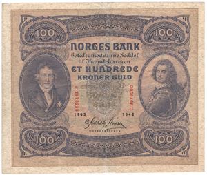 100 kroner 1943 C.2978290. Kv.1+