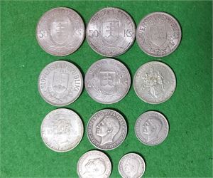 SLOVAKIEN-YGOSLAVIEN  parti 11 mynt 1930-50-tal, bland annat i silver