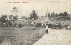 Hokksund.  "ved Folkeavstemningen i Haugsund" (H.L&Co) st. Vestfossen  21-XII-05 .  Flott motiv fra 1905!