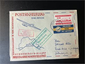 DDR-SEILFLYPOST Brev fra Meiningen som nødlandet i Sonneberg. Flere stempler