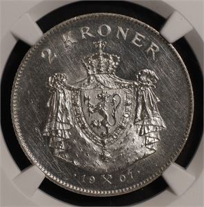 2 kroner 1907 Norge MS61 Geværer