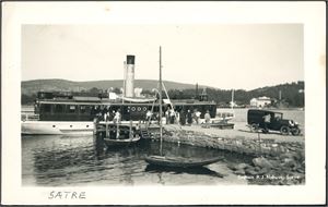Sætre i Hurum. Fotokort med båt og bil på kaia. Brukt i 1933. K-2