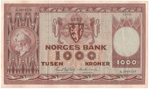 1000 kroner 1974 G.2008518 Erstatningsseddel. Kv.1