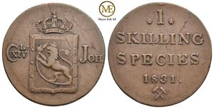 Skilling 1831/28 Carl XIV Johan. Kv.1+