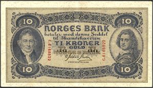 10 kroner 1943, serie C.6168522. 1