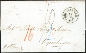 A complete letter, with "Christiansted 14.11.1857" postmark at front together with postage number "60" (sh), and German "16/12". On reverse are 5 postmarks: Two from "St Thomas", one "London" and two from "Hamburg".