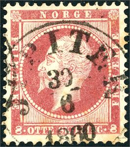 5. 8 skilling Oscar, nær fullstemplet "Jupiter 30.6.1860".