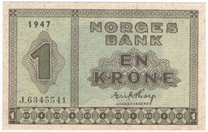 1 krone 1947 J.6345541. Kv.0