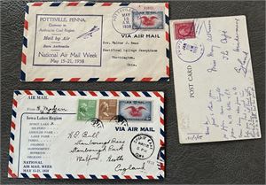 USA-BREV/KORT 3 stk stemplet "JUDITH 1915", "SPIRIT LAKE 1938" og "POTTSVILLE (PA) 1938