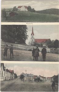 Gjøvik , kolorert kort 8Eneret H.Abel Christiania. Byer 3) 3-DELT MOTIV