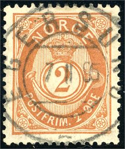 50 b. 2 øre 20 mm, rettvendt fullstemplet "Egersund 7.2.95".