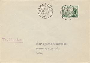 Kronet Posthorn ESPEDALSVATNET (Oppland) (7 pkt i NK Postal III). Pene avtrykk på trykksakbrev frankert med NK 360.