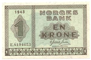 1 krone 1943 E.8194653. Kv.0