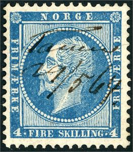 4. 4 skilling Oscar, annullert med håndskrevet stedsnavn "Tanen 29/5 61".