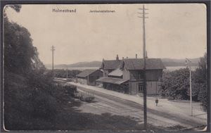 Holmestrand, Jernbanestationen (A.Schrøders, 1911) Brukt julen -22, frim fjernet